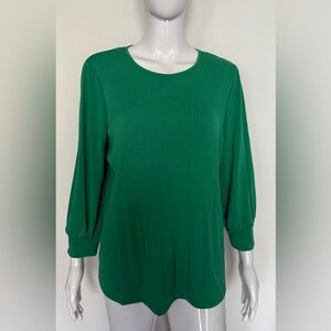 Adrianna Papell Green Blouse Top Crew Nech Neckline size M
